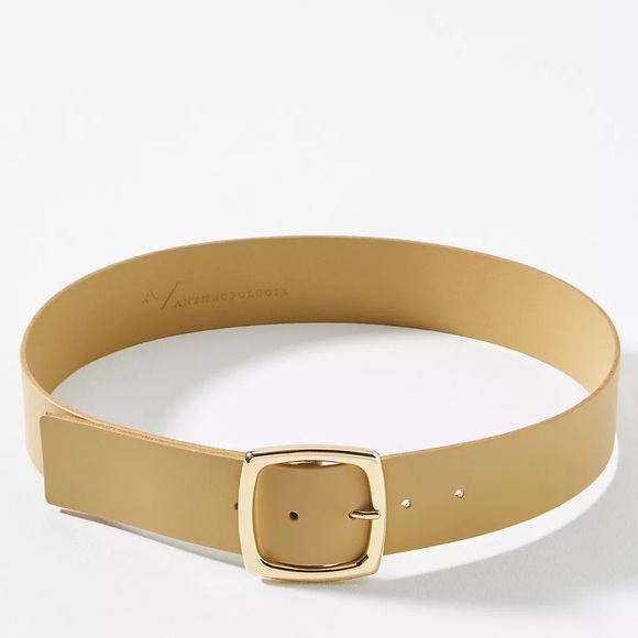 NWT! Anthropologie Dark Yellow Wide Square Buckle Belt - Size XL 💎 - Picture 1 of 5